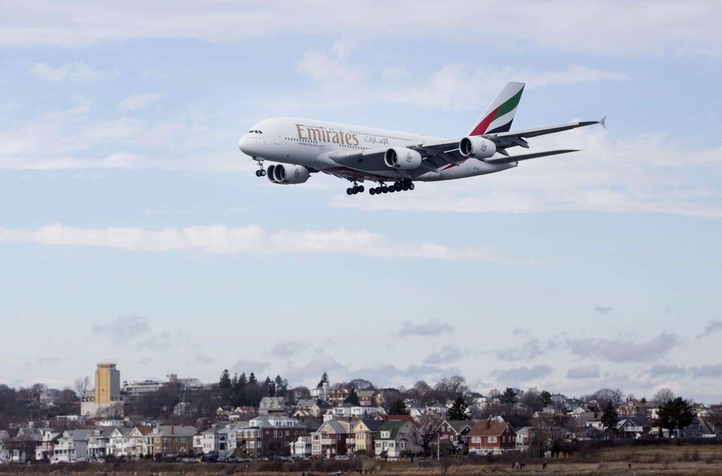 The First Emirates Airline Airbus A388 Carrying Passengers Lands At Logan International Airport