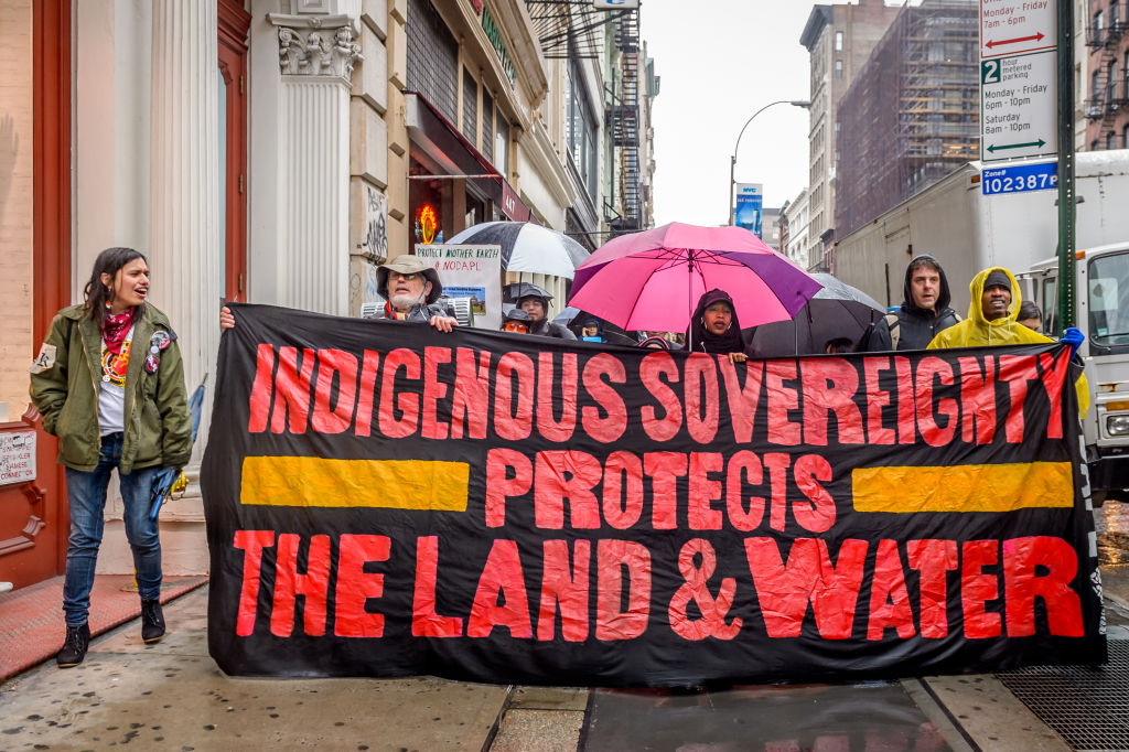 The #NoDAPL encampment at Wells Fargo conducted a protest