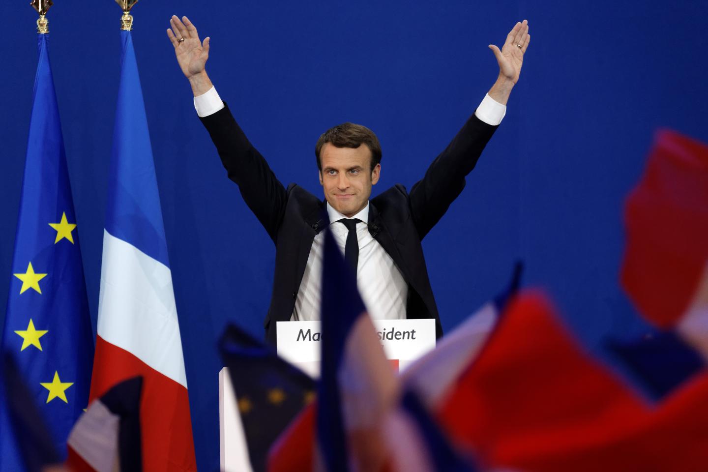Presidential Candidate Emmanuel Macron Hosts A Meeting At Parc Des Expositions In Paris