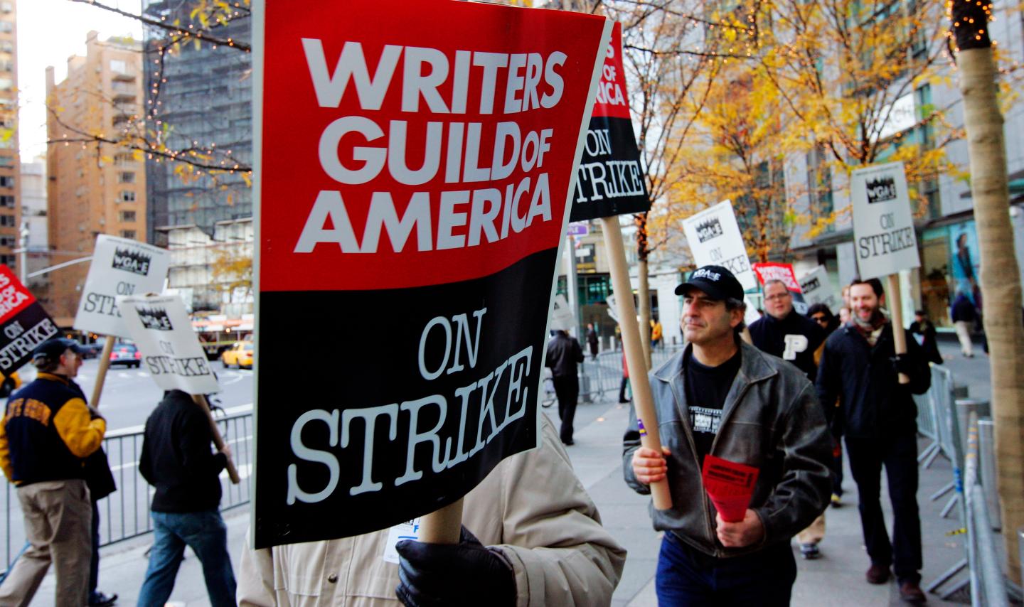Striking Writers Rally At Time Warner Center In New York