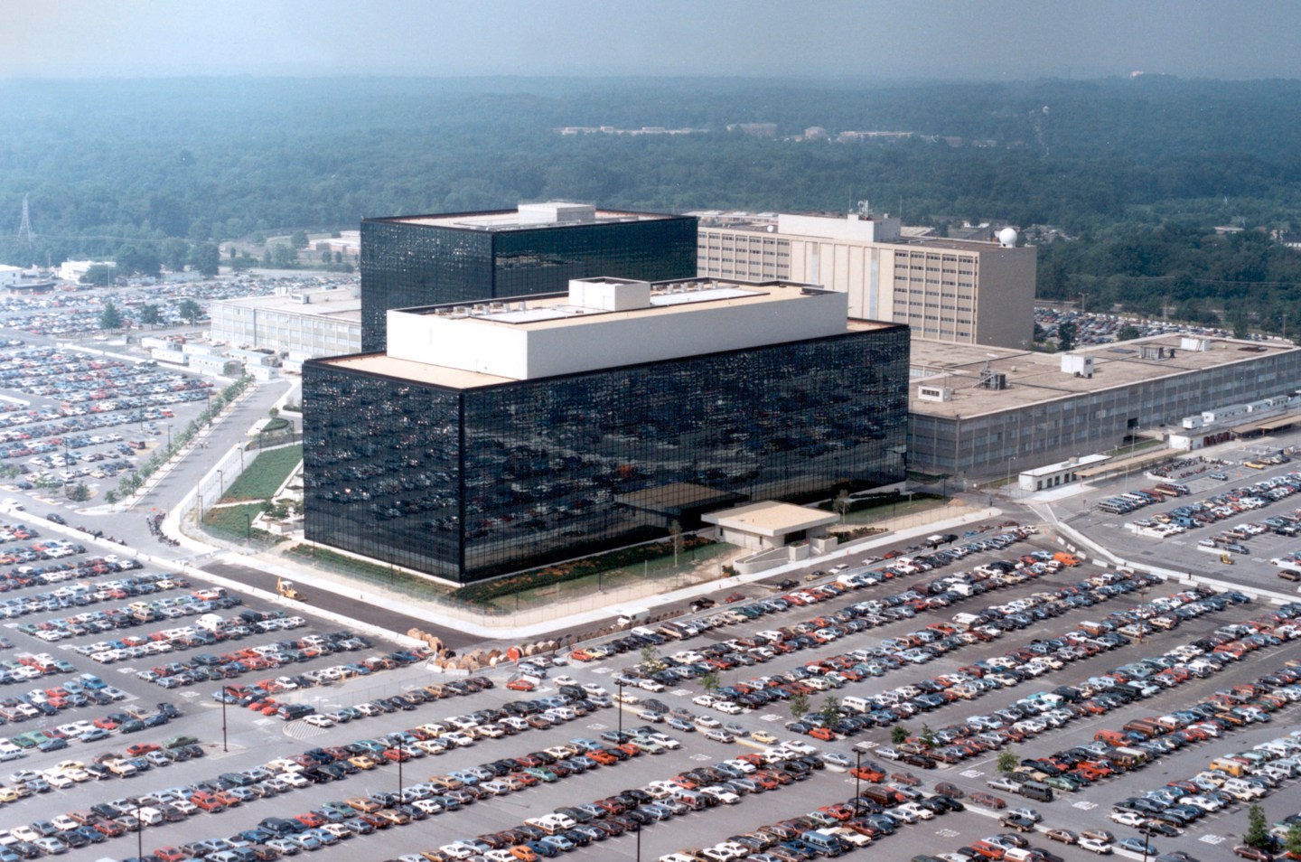 An undated aerial handout photo shows the National Security Agency headquarters building in Fort Meade, Maryland