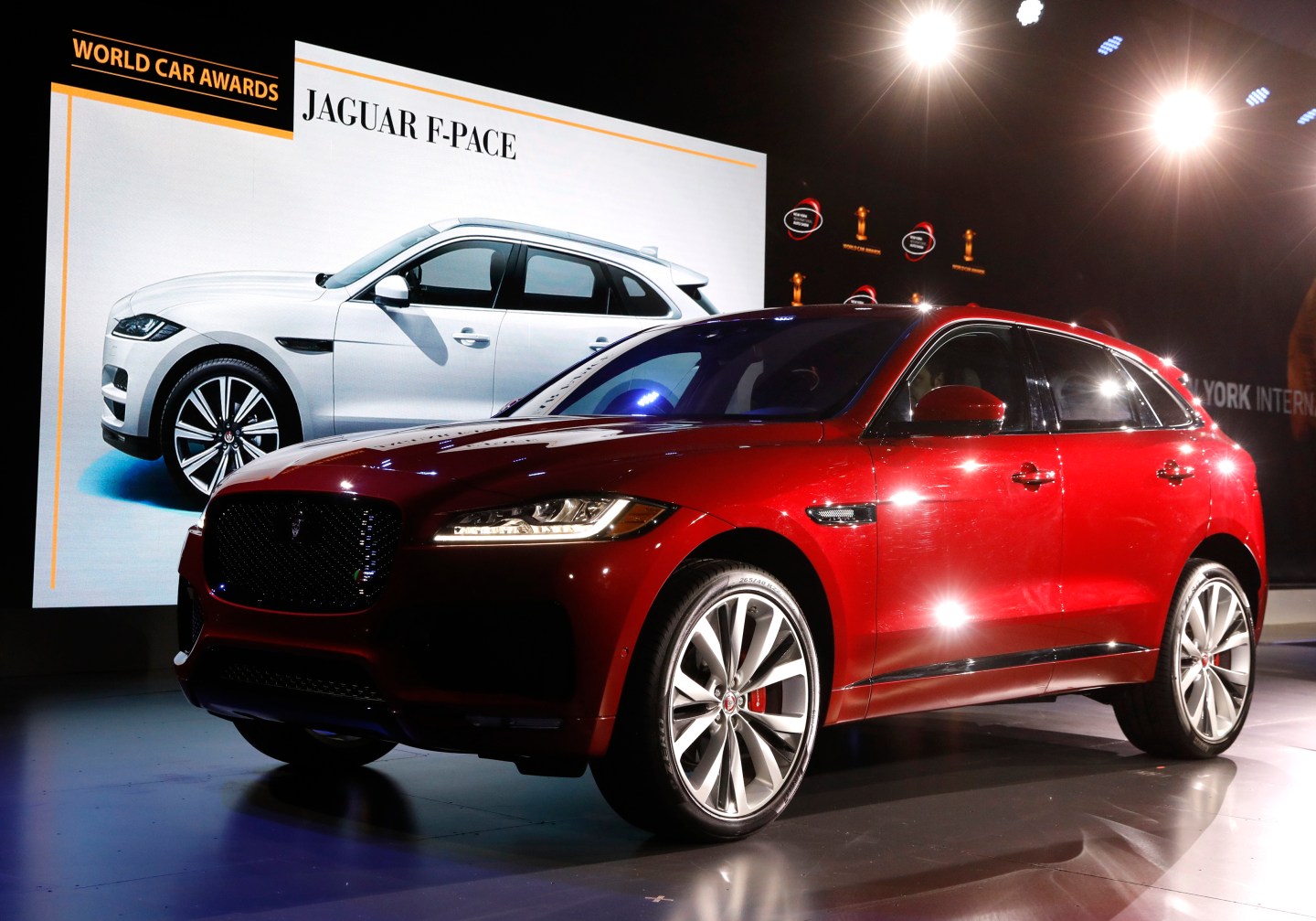 The Jaguar F-Pace is displayed at the 2017 New York International Auto Show in New York