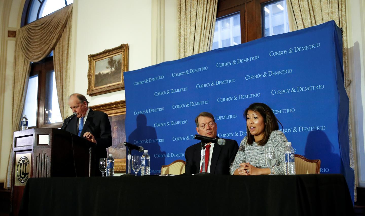 Crystal Dao Pepper, daughter of Dr. David Dao, speaks during a news conference in Chicago