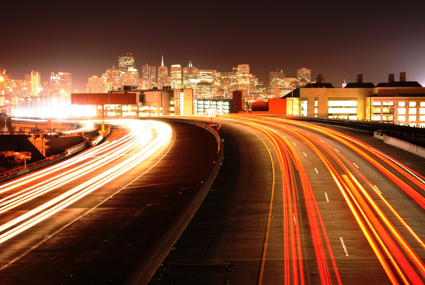 Midnight downtown San Francisco Silicon Valley freeway lights