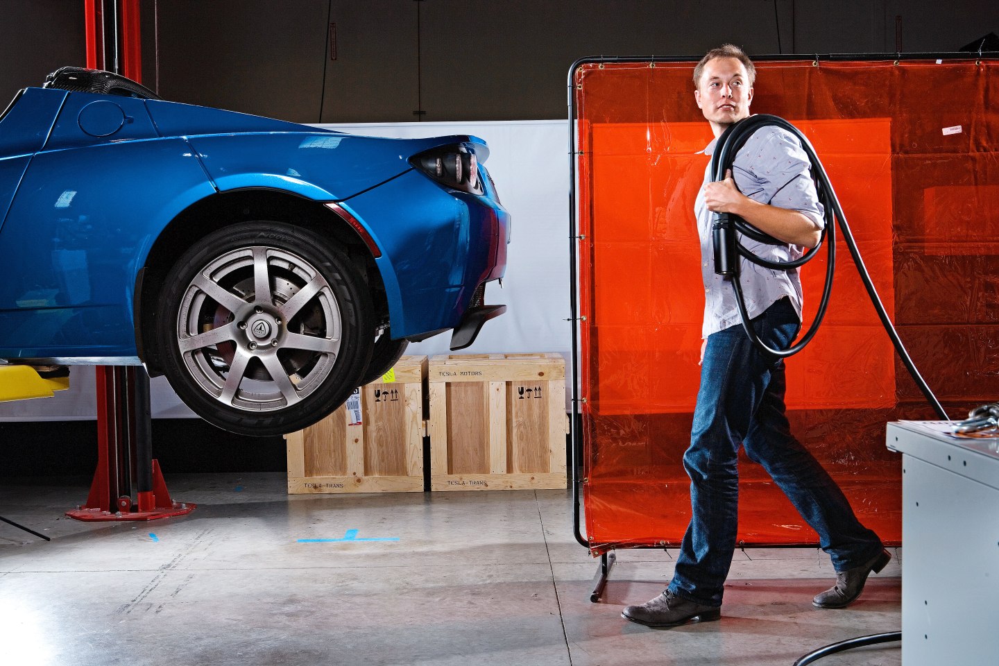 Elon Musk in the San Carlos HQ of Tesla Motors