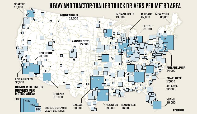 Map shows where truck drivers are based in the U.S.