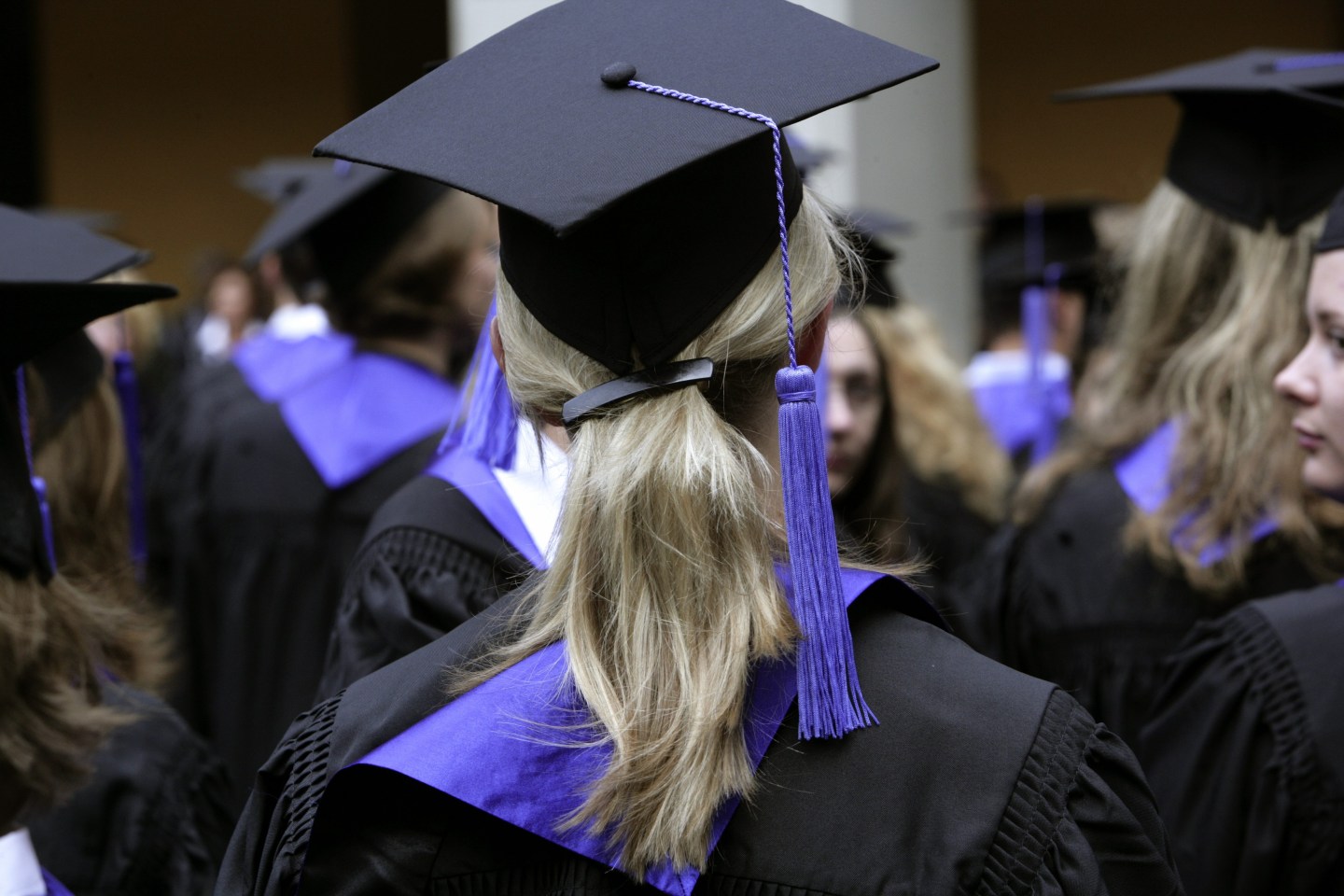 GERMANY, BONN, Graduates with academic gown and birettas during graduation ceremony at the Rheinische Friedrich-Wilhelms-University Bonn, O,p,s, Female graduate of the philosophical faculty of the Rheinische Friedrich-Wilhelms-University Bonn.