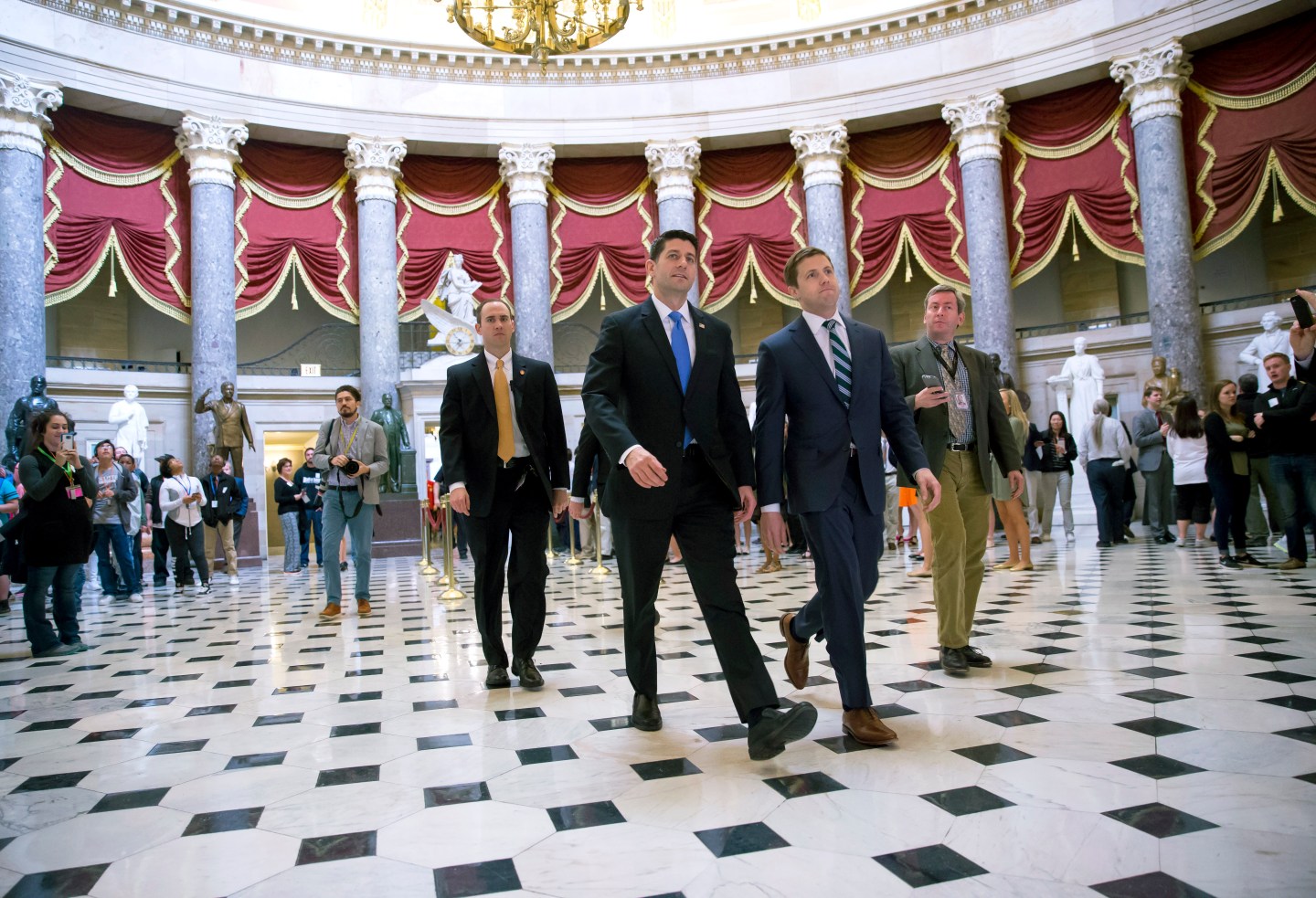 House Speaker Paul Ryan walks to the House chamber on Capitol Hill May 4, 2017 in Washington, DC.