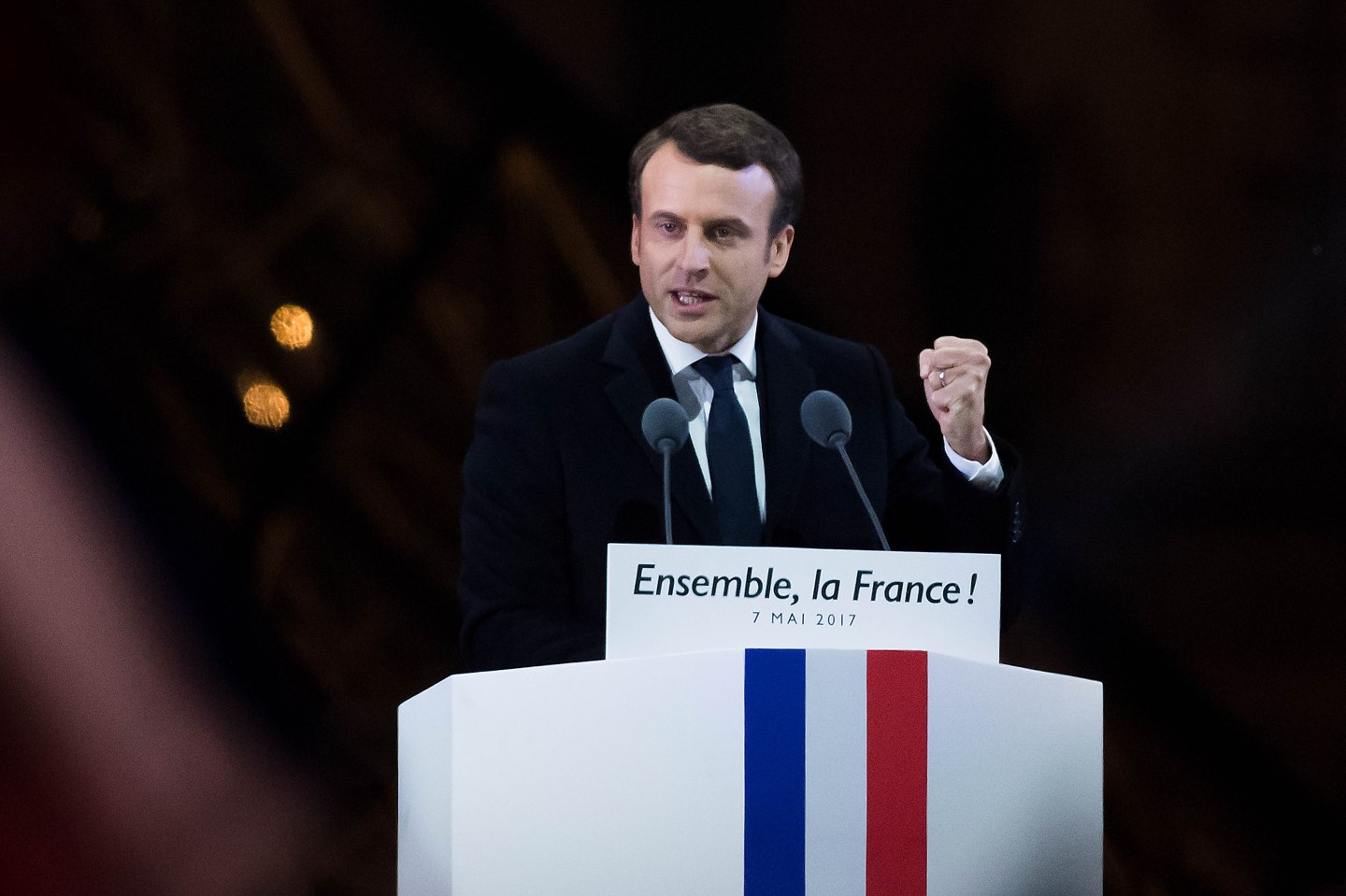 Presidential Candidate Emmanuel Macron Holds His Electoral Evening At Le Louvre  In Paris