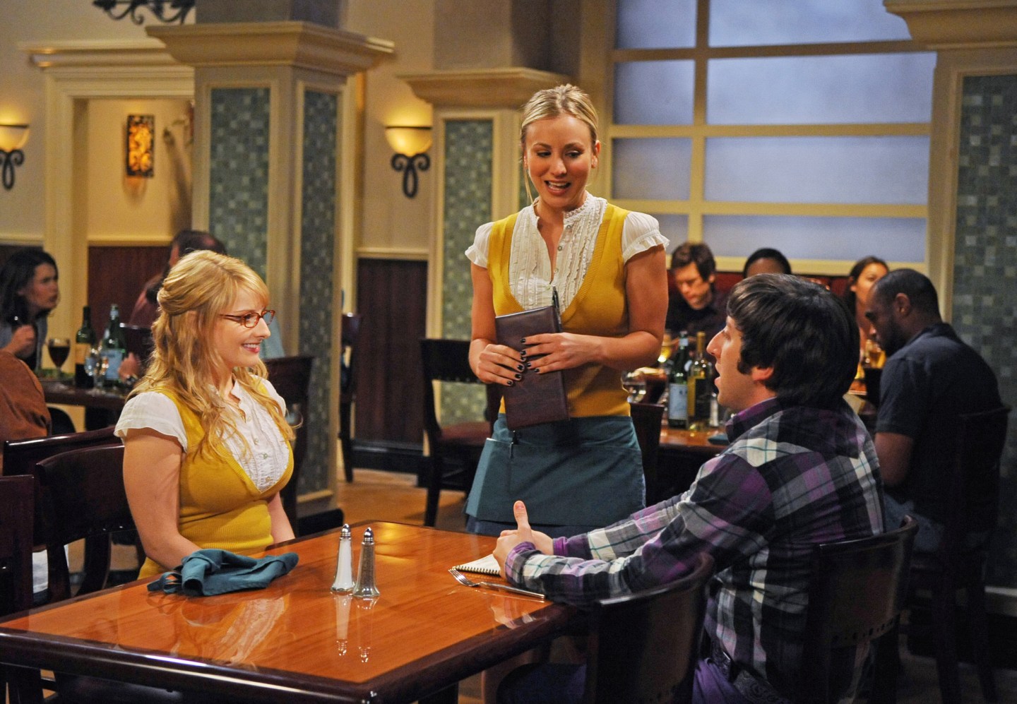 "The Hot Troll Deviation" -- An embarrassing secret of Wolowitz's comes to light on THE BIG BANG THEORY, Thursday, Oct. 14 (8:00-8:31 PM, ET/PT) on the CBS Television Network. pictured left to right: Melissa Rauch, Kaley Cuoco, Simon HelbergPhoto: Ron P. Jaffe/CBS©2010 CBS Broadcasting Inc. All Rights Reserved.