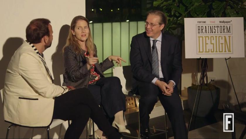 PepsiCo's Mauro Porcini and MoMA's Paola Antonelli with Time Inc's Clay Chandler at a Fortune Brainstorm Design dinner in New York City in May 2017.