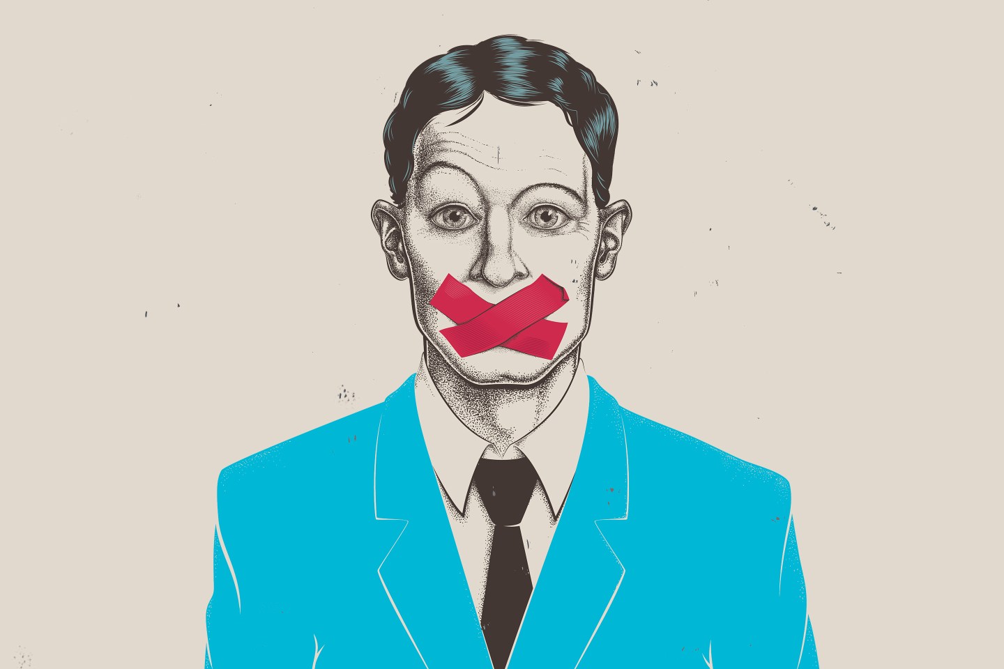 Stippling businessman tape on mouth