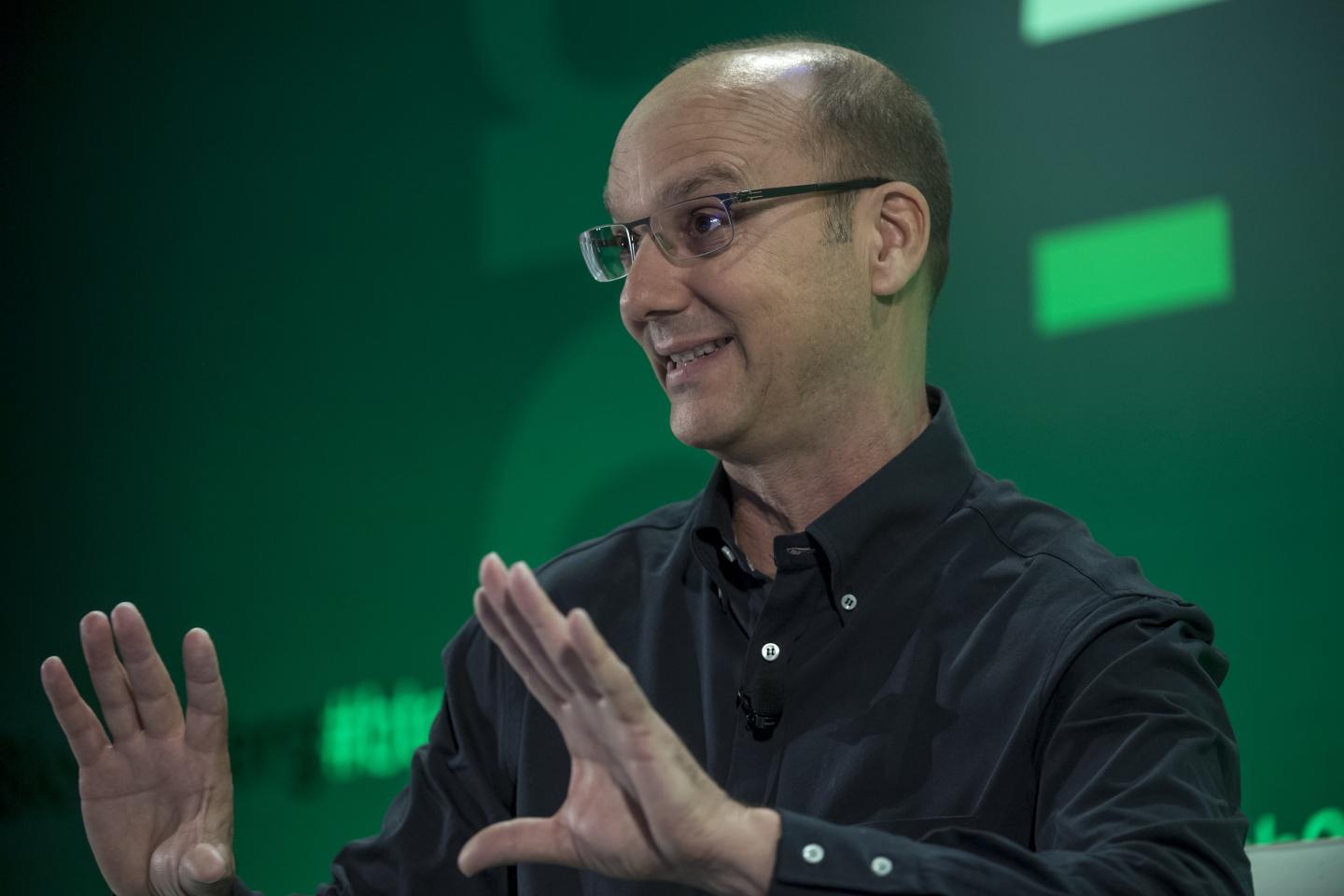 Andy Rubin speaks at a tech conference in 2016