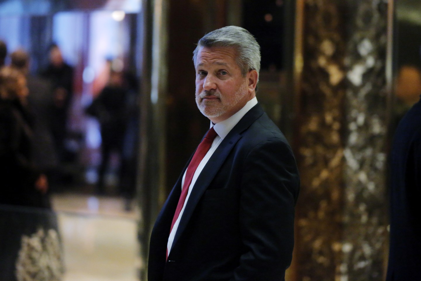 Fox News President Bill Shine departs after meeting with U.S. President-elect Donald Trump at Trump Tower in the Manhattan borough of New York