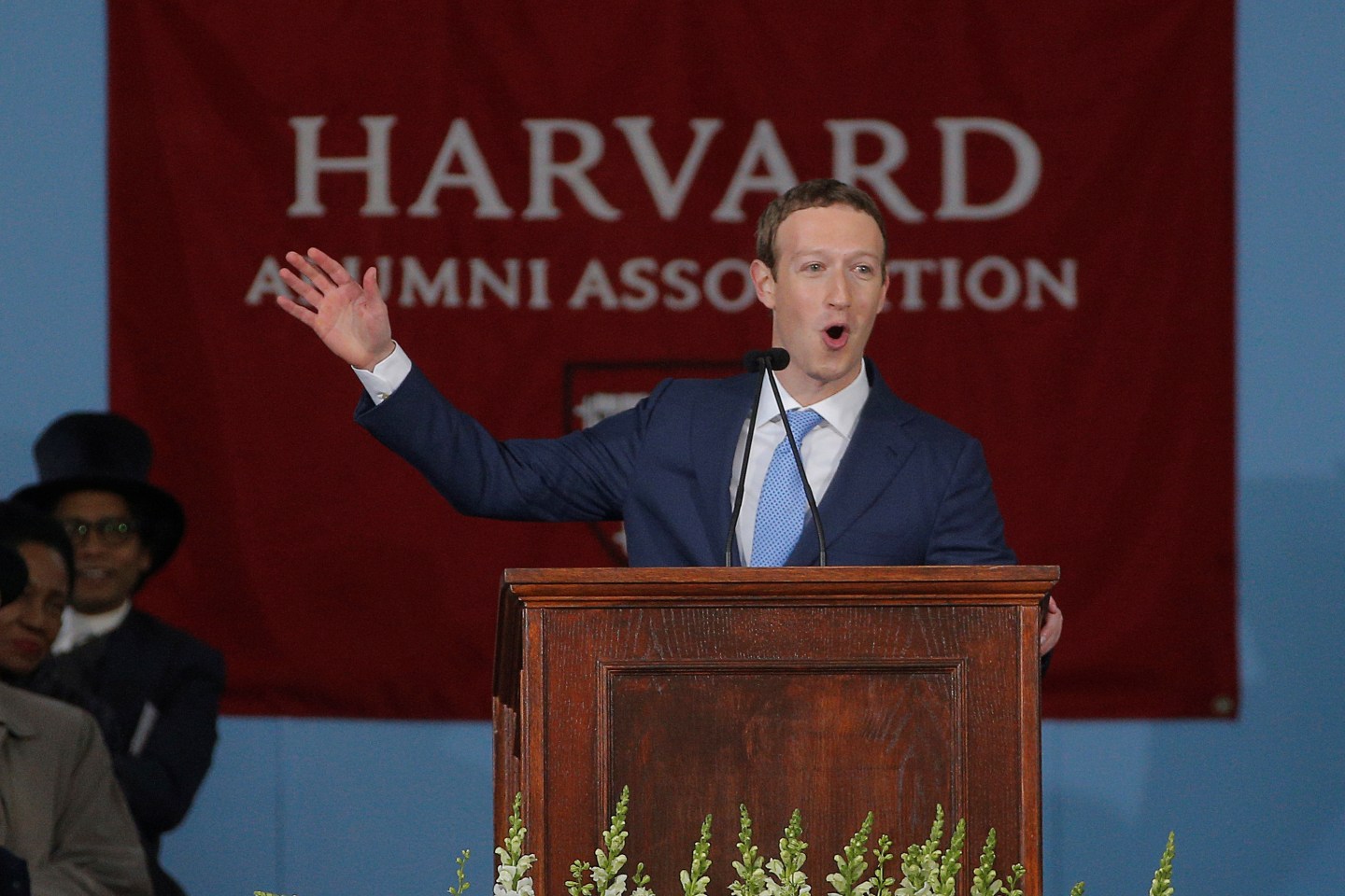 Facebook founder Mark Zuckerberg speaks during the Alumni Exercises following the 366th Commencement Exercises at Harvard University in Cambridge