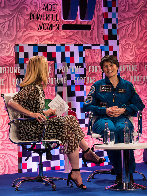 Astronaut Samantha Cristoforetti being interviewed by Trish Halpin, Editor-in-Chief, Marie Claire U.K, at Coins2Day magazine's Most Powerful Women Summit at the Dorchester Hotel in London on June 13 2017. Pictures by Peter Dench for Coins2Day Magazine.
