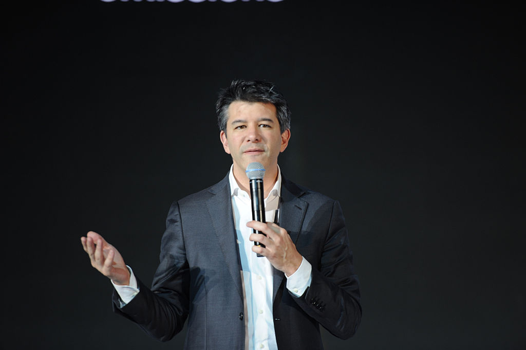 BEIJING, CHINA - JUNE 28: Uber CEO Travis Kalanick delivers a speech at the Third Netease Future Technology Conference on June 28, 2016 in Beijing, China. Concentrated around the theme of “Force Sense,” the Third Netease Future Technology Conference invites entrepreneurs, scientists, writers, and celebrities to explore future tech and sets areas to experience virtual reality, augmented reality, artificial intelligence, and smart cars. (Photo by Wang K'aichicn/VCG)***_***