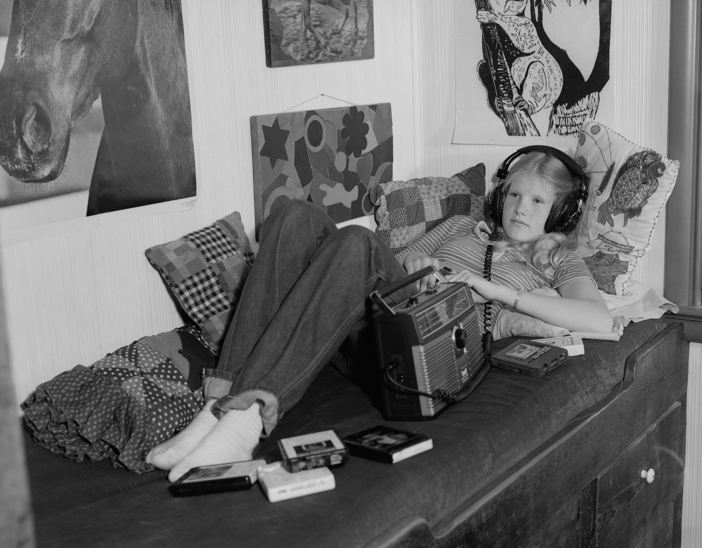 Girl Listening Son With Headphones
