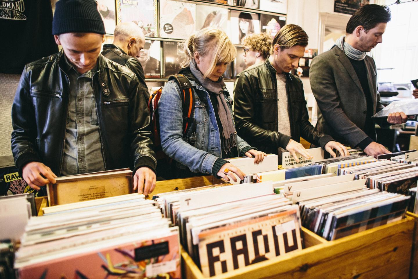 Music and vinyl fans are digging vinyls from the crates at Record Store Day 2013. Denmark.