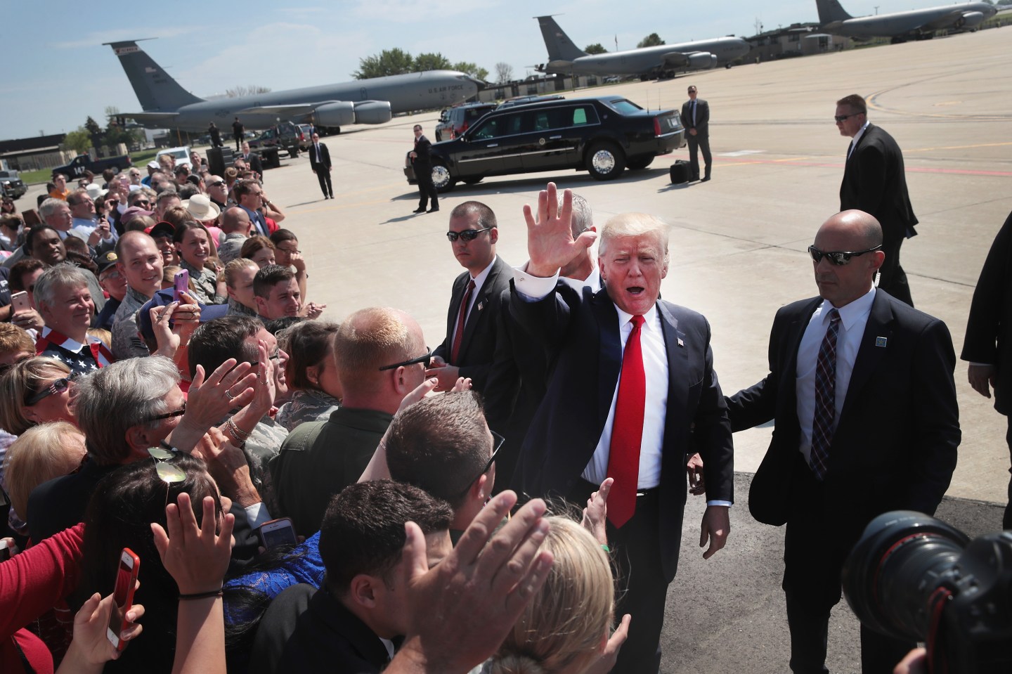 President Trump Gives Statement On Healthcare At General Mitchell Airport in Milwaukee