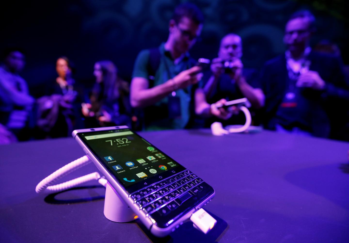 The new BlackBerry Key One is displayed before the Mobile World Congress in Barcelona