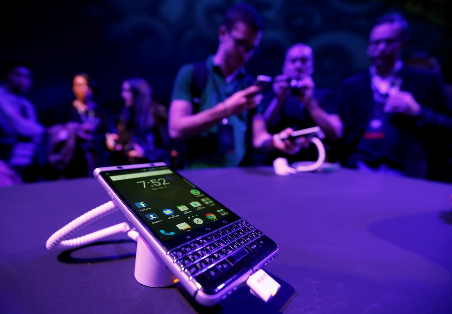 The new BlackBerry Key One is displayed before the Mobile World Congress in Barcelona