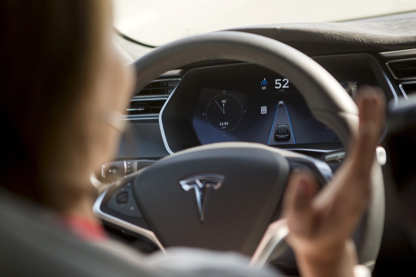 The Tesla Model S version 7.0 software update containing Autopilot features are demonstrated during a Tesla event in Palo Alto