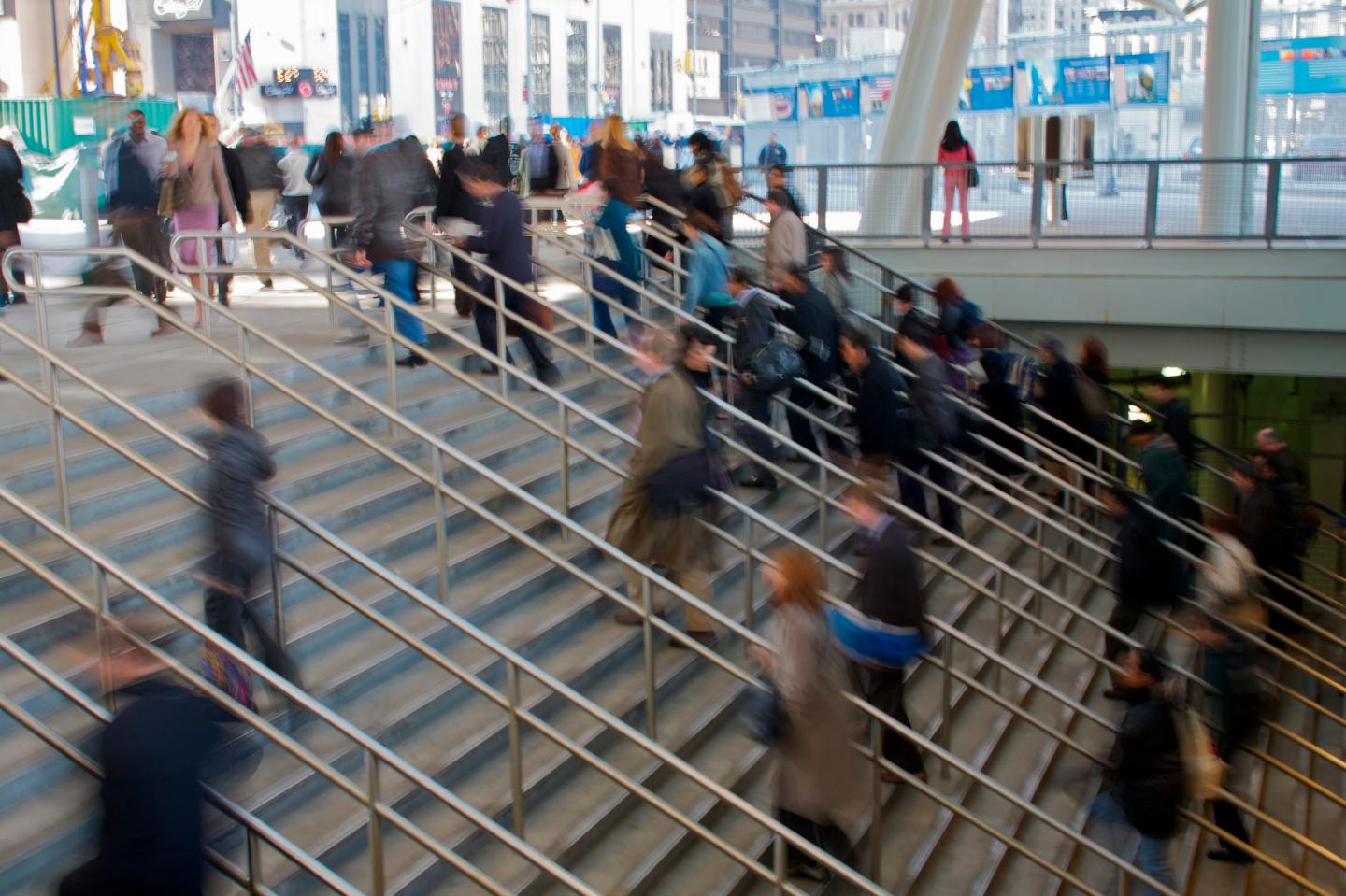 Commuters arriving at city
