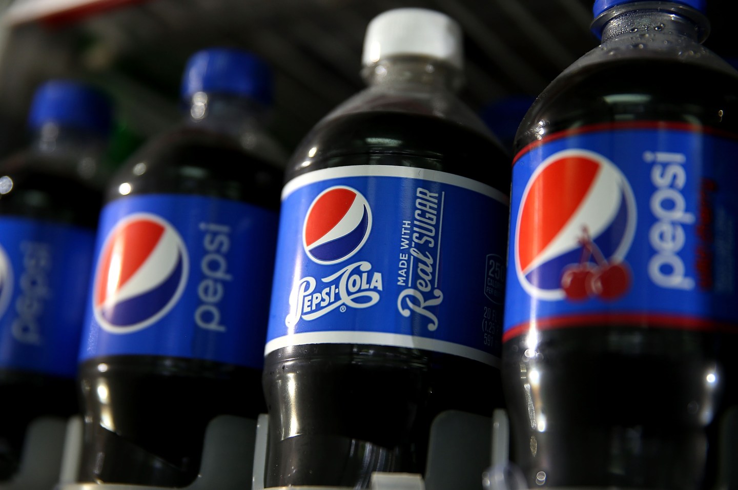 Bottles of Pepsi are displayed in a cooler at a convenience store on July 9, 2015 in San Francisco, California.