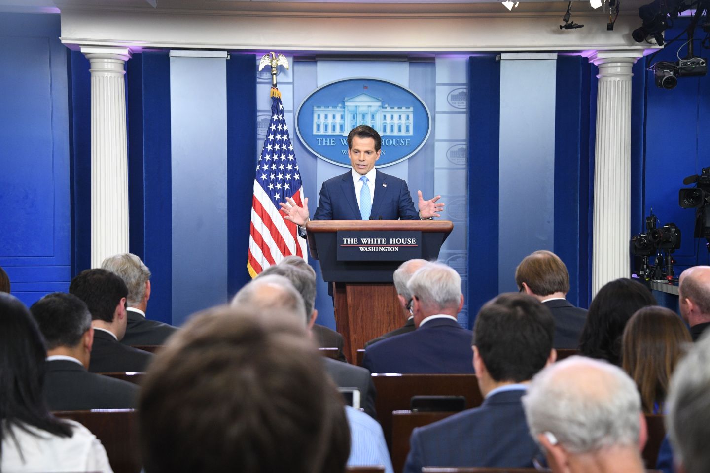 Anthony Scaramucci, named Donald Trump's new White House communications director speaks during a press briefing at the White House in Washington, DC on July 21, 2017.