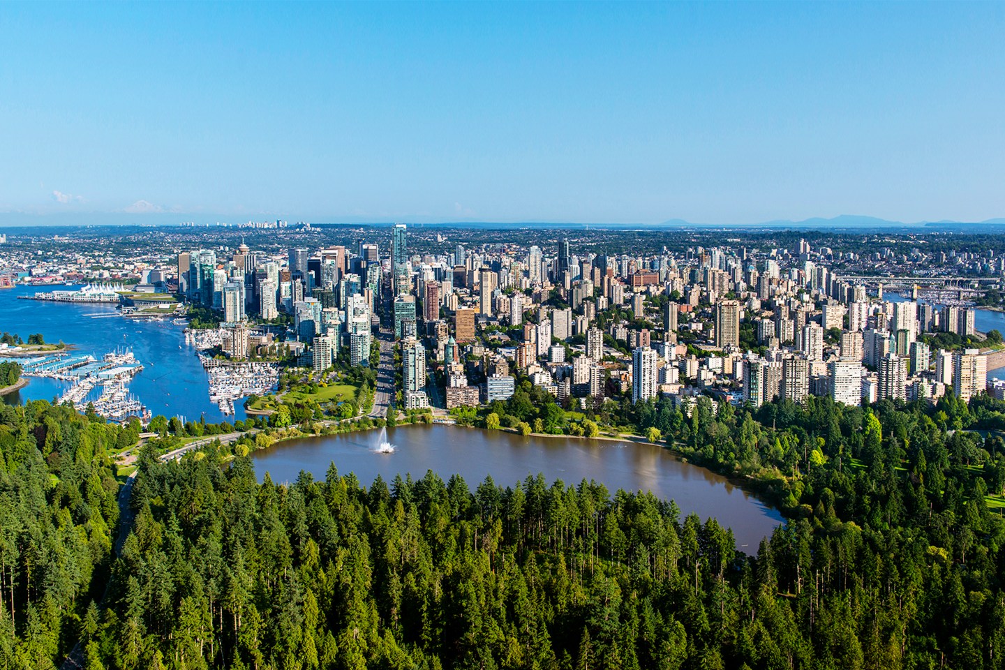 Stanley Park, Lost Lagoon and downtown Vancouver.