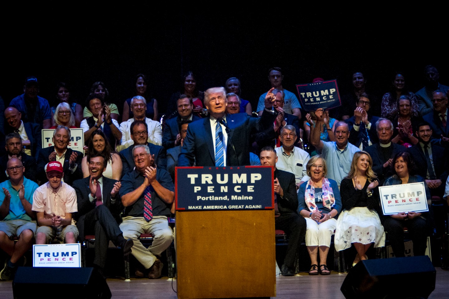 Republican Presidential Candidate Donald Trump Campaigns In Portland, Maine