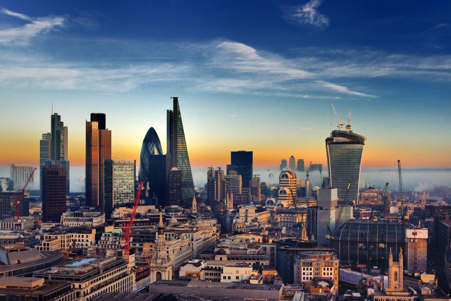 City of London elevated view at sunset