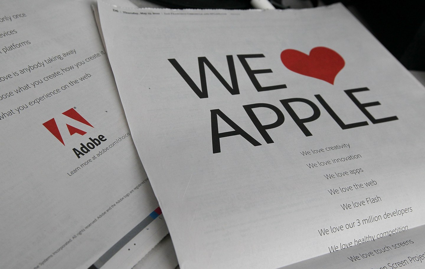 Adobe Takes Out Ad Aimed At Apple Not Allowing Flash On Its Phones, iPads