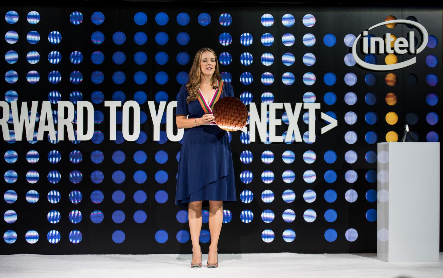 Lisa Spelman, vice president of products and marketing of the Data Center Group at Intel Corporation, speaks during the introduction of Intel Xeon Scalable processors. Intel unveiled the full family of Intel Xeon Scalable Processors at a presentation on Tuesday, July 11, 2017, in New York City. (Credit: Intel Corporation)