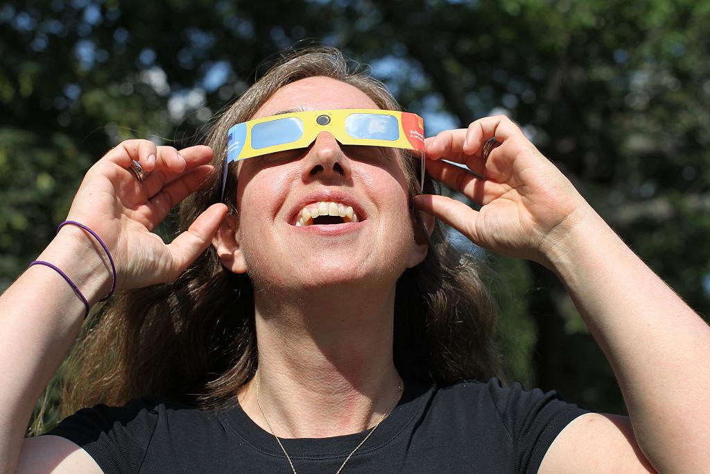 Cambridge, MA., 08/04/17, Kathy Reeves, a Physicist a Harvard Smithsonian Center for Astrophysics, will travel to Oregon to witness the eclipse. These are the special glasses she will use to watch it. Suzanne Kreiter/Globe staff