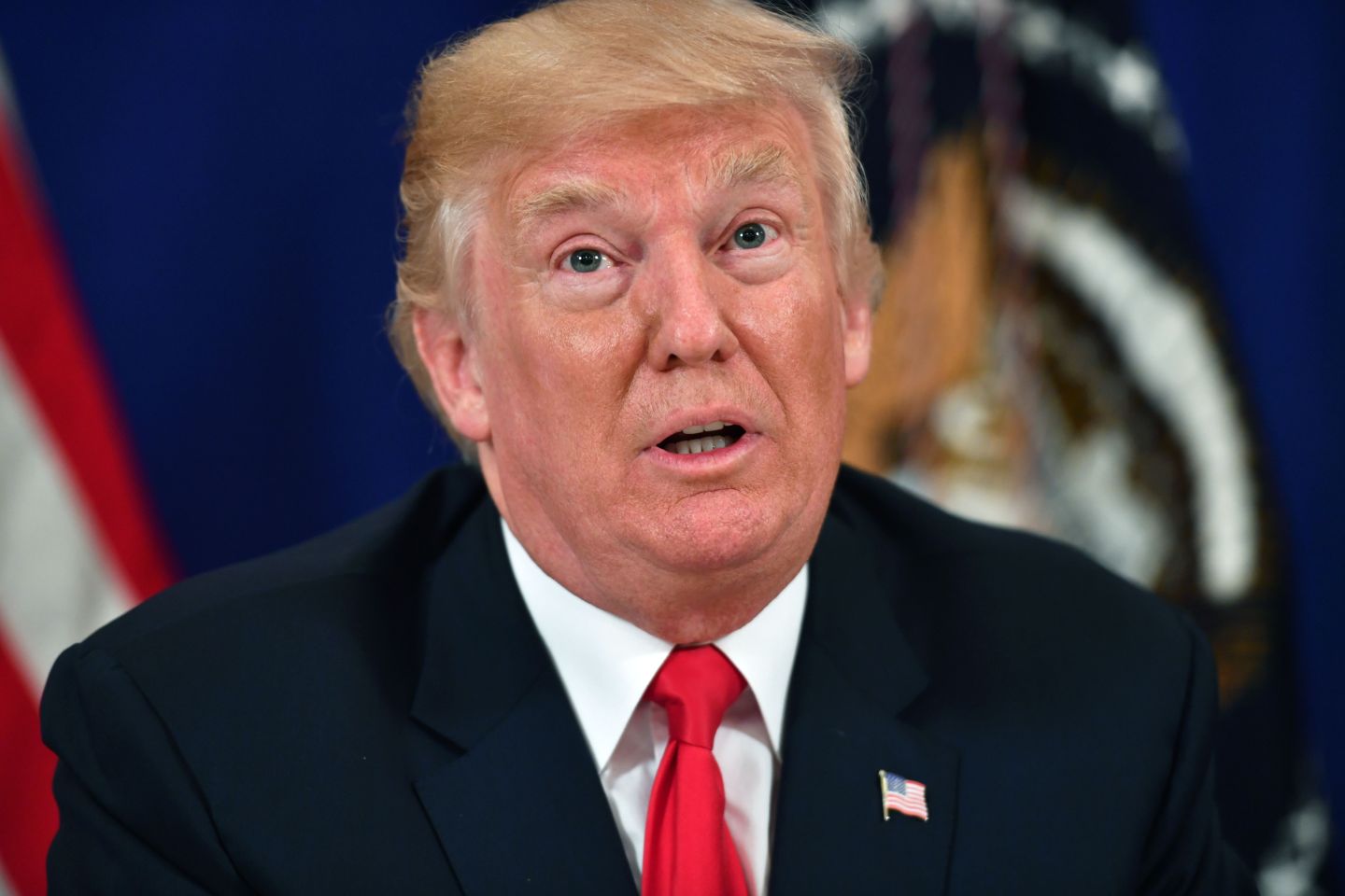US President Donald Trump speaks during a security briefing on August 10, 2017, at his Bedminster National Golf Club in New Jersey.