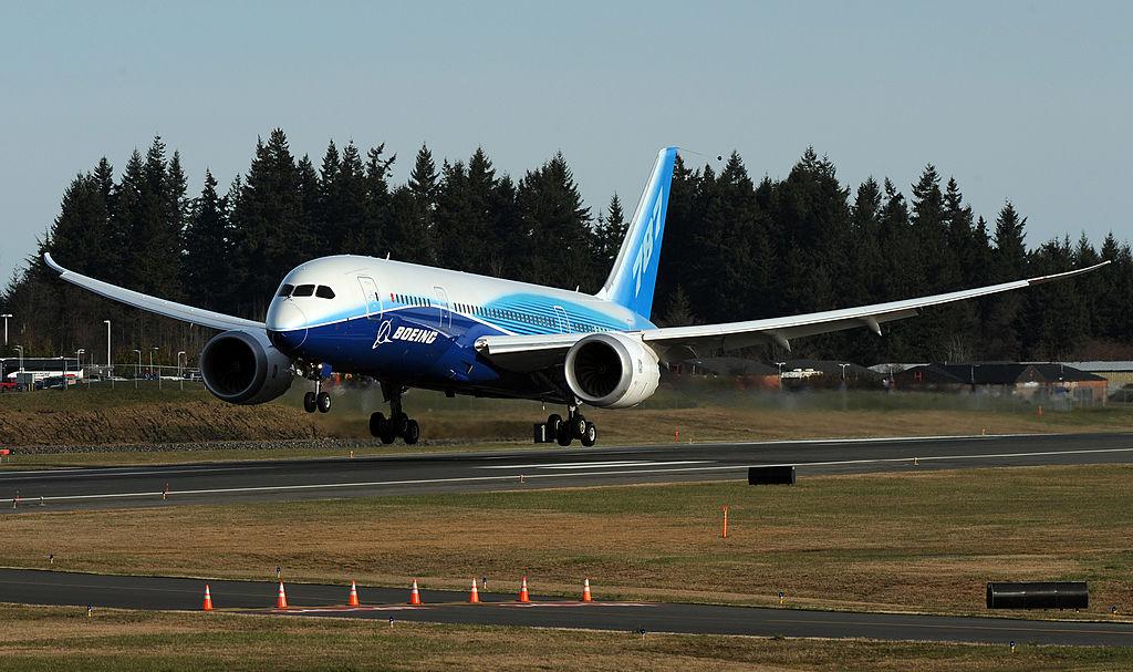 A 787 Dreamliner passenger jet lands dur