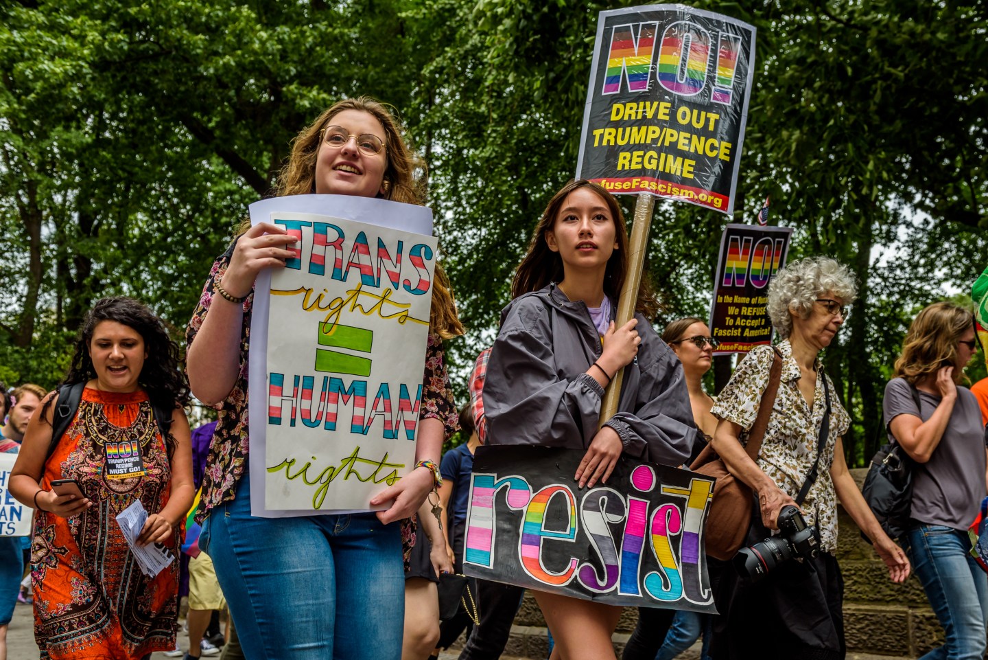 A group of New Yorkers gathered at Columbus Circle across