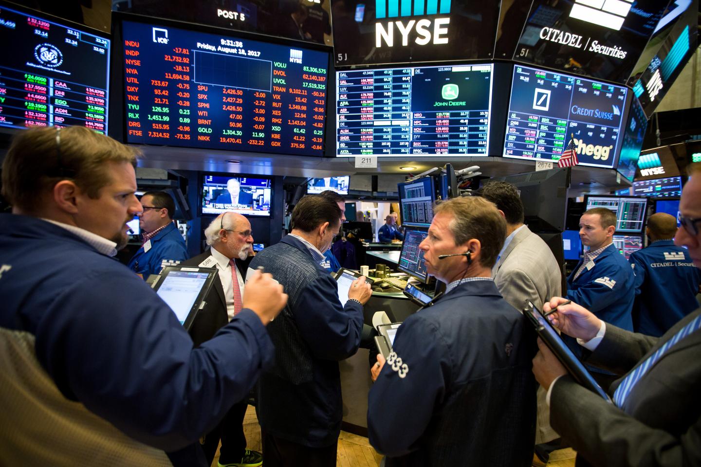 Trading On The Floor Of The NYSE As S&amp;P Turns Positive Amid Trump Unease
