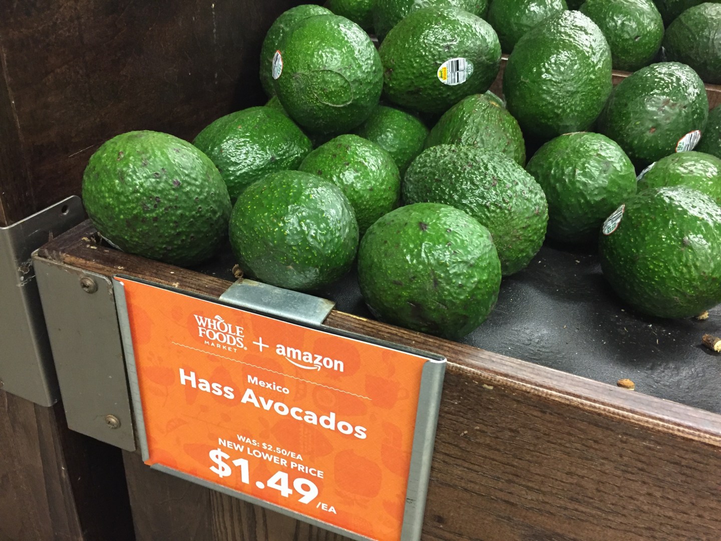 Lower priced avocados at a Whole Foods Market