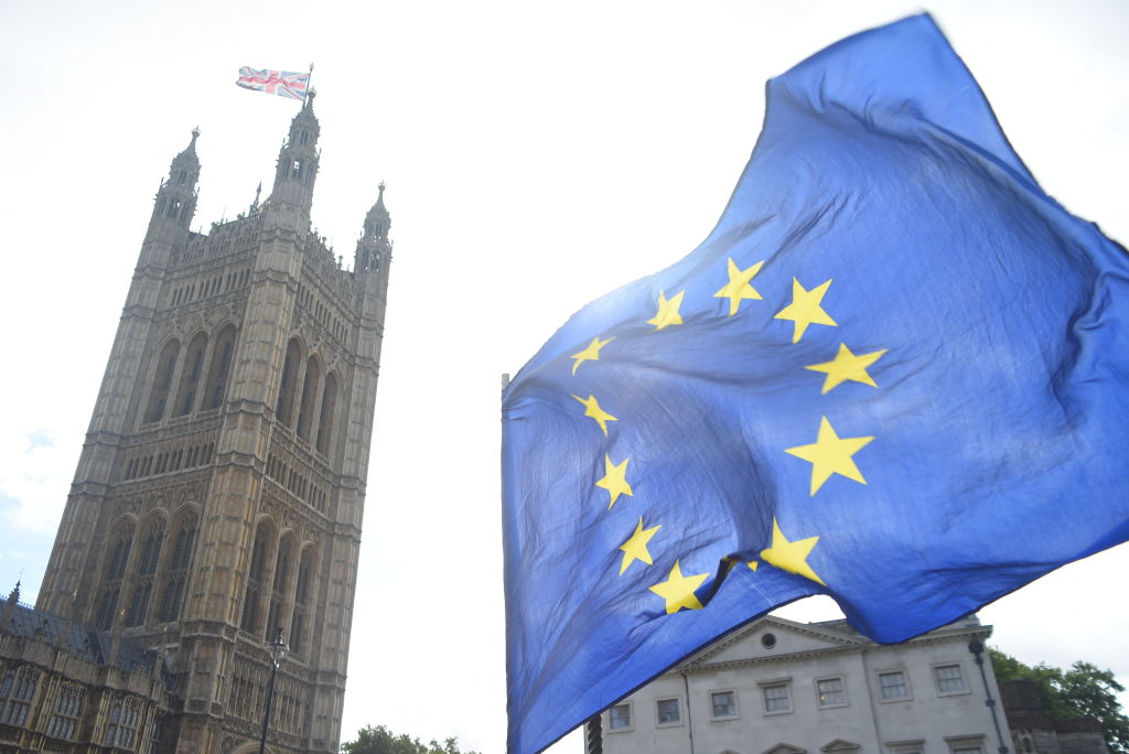European Flags Outside The Parliament