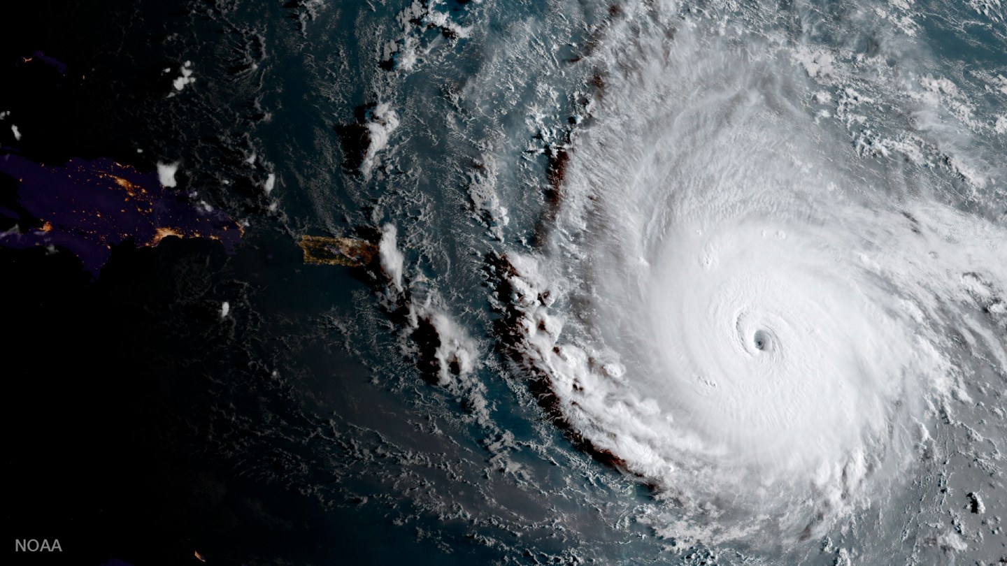 A geocolor image of Hurricane Image captured by GOES-16.