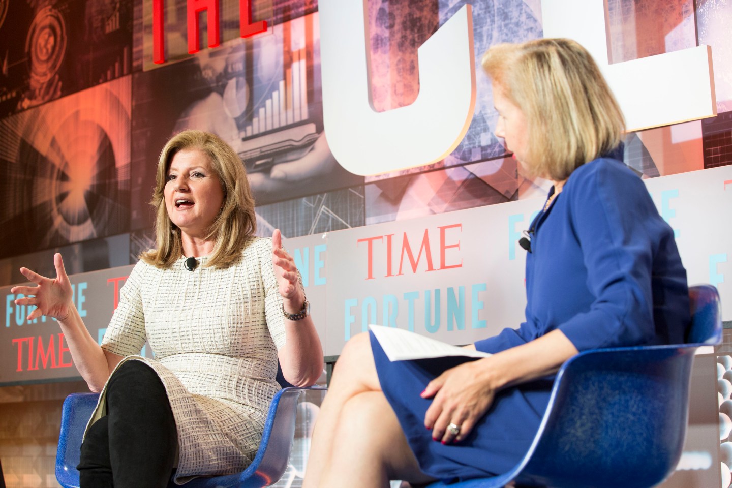 Fortune CEO Initiative 2017September 25, 2017. NY, NY. USALUNCH AND TOWN HALL DISCUSSIONMaking Inclusion a Source of StrengthAt a time when the debate over inequality has become a national flashpoint, companies need to rethink their approach to equality within the space they have direct control: the workplace. Every company aspires to achieve a diverse and inclusive workplace, and enjoy the resulting benefits of resilience and creativity, but efforts too often fall short. While the proportion of the nonwhite male population is growing, financial challenges for this demographic are also growing, as businesses struggle to implement the inclusive hiring practices that can expand access to prosperity. This town hall discussion will examine lessons learned from entry-level to C-suite recruitment and promotion, and explore the critical approaches necessary to yield success toward this goal. Opening interview: Arianna Huffington, Founder and CEO, Thrive Global Moderator: Nancy Gibbs, Editorial Director, Time Inc. News Group; Editor-in-Chief, Time Followed by town hall discussion on inclusion and equality withModerator:Ellen McGirt, Senior Editor, FortuneFirestarters:Tony Prophet, Chief Equality Officer, SalesforceBlake Irving, CEO, GoDaddy.com Photograph by Rebecca Greenfield/Fortune CEO Initiative