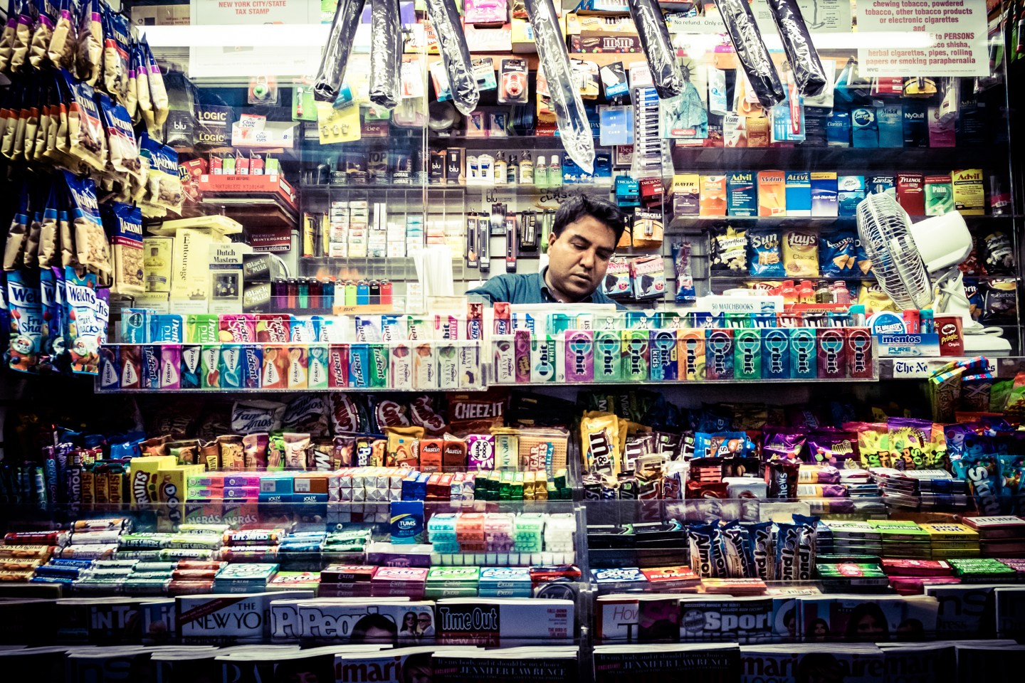 Magazines, candy and snack street shop