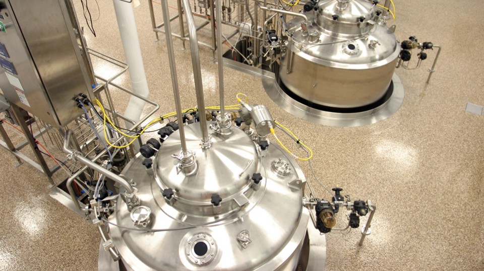 Bioreactors at Cook Pharmica's facility in Bloomington, Ind.