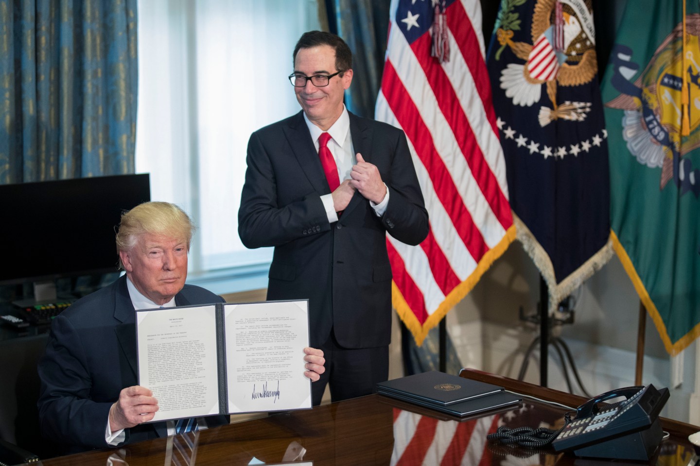 President Trump Meets with Treasury Secretary Mnuchin at Treasury Department