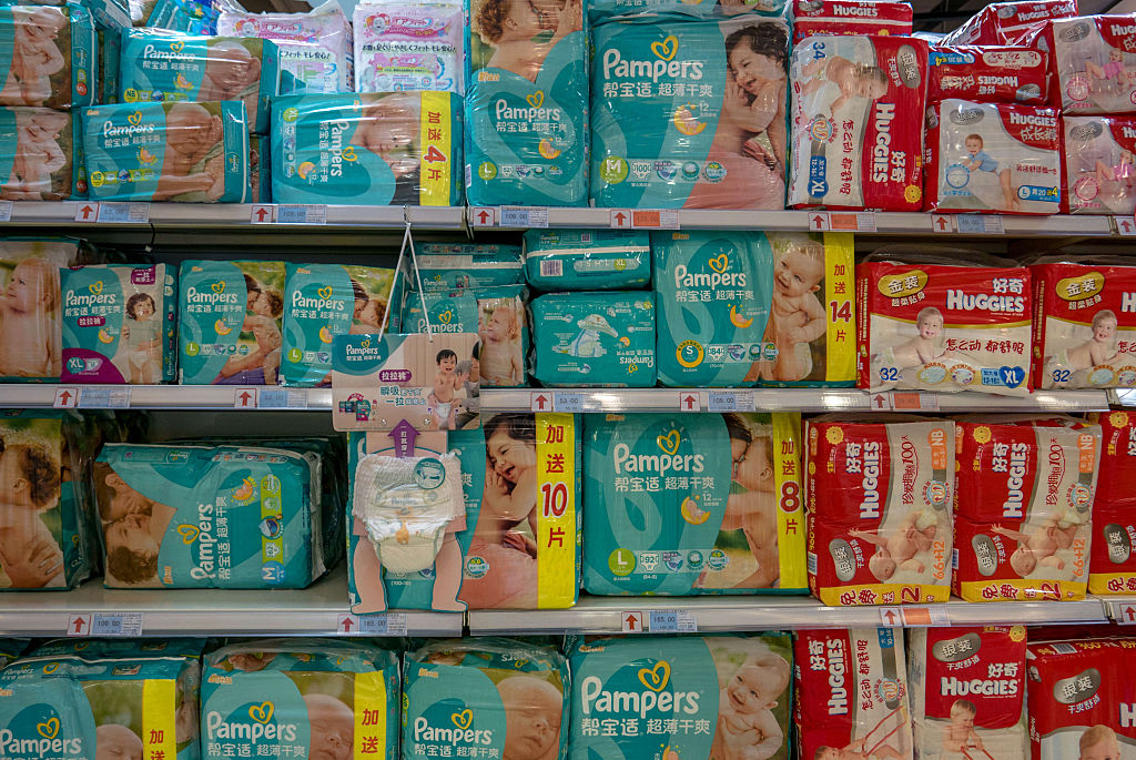 A baby paper diaper area in a supermarket. China will have