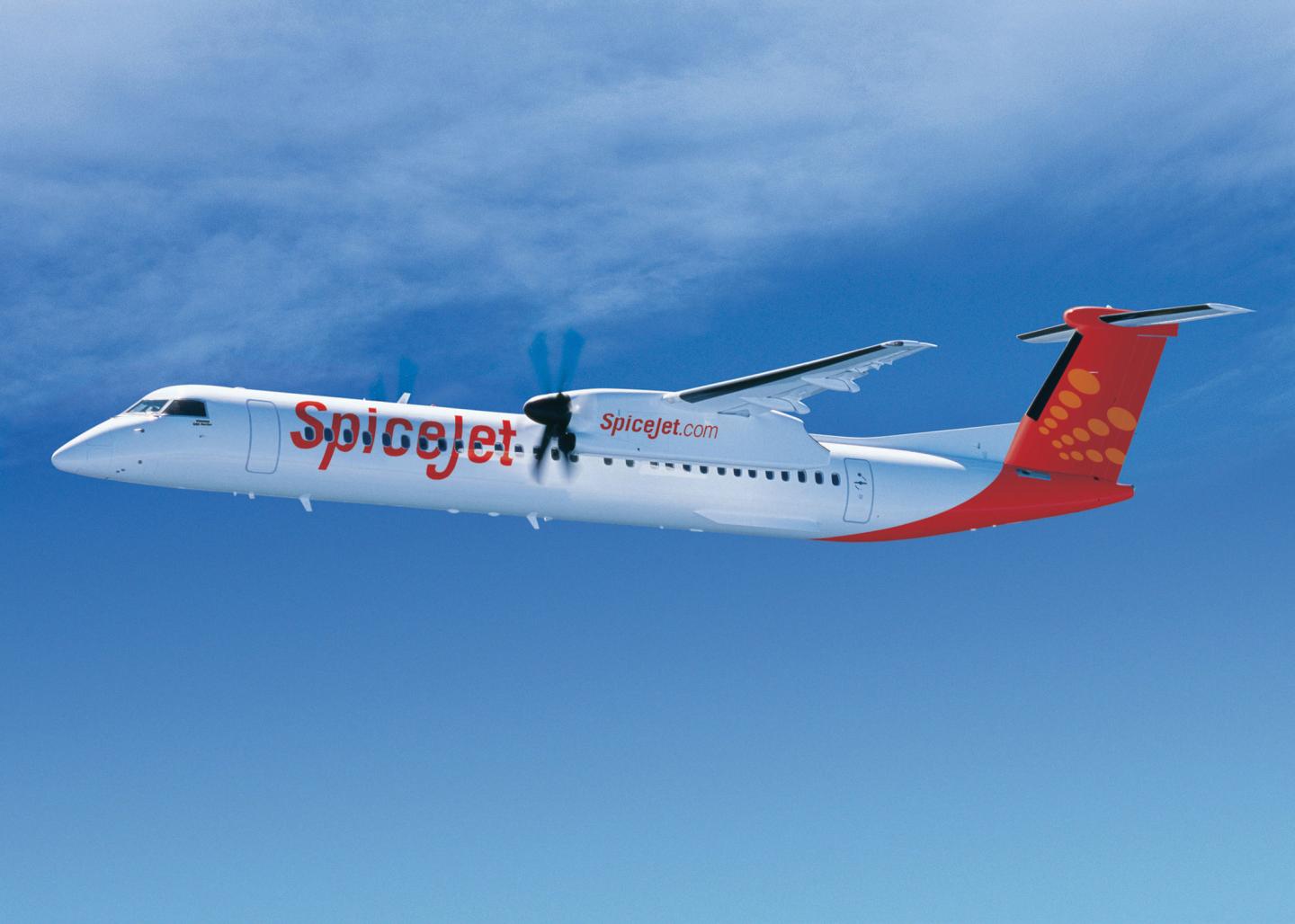 Bombardier's Q400 in SpiceJet livery.