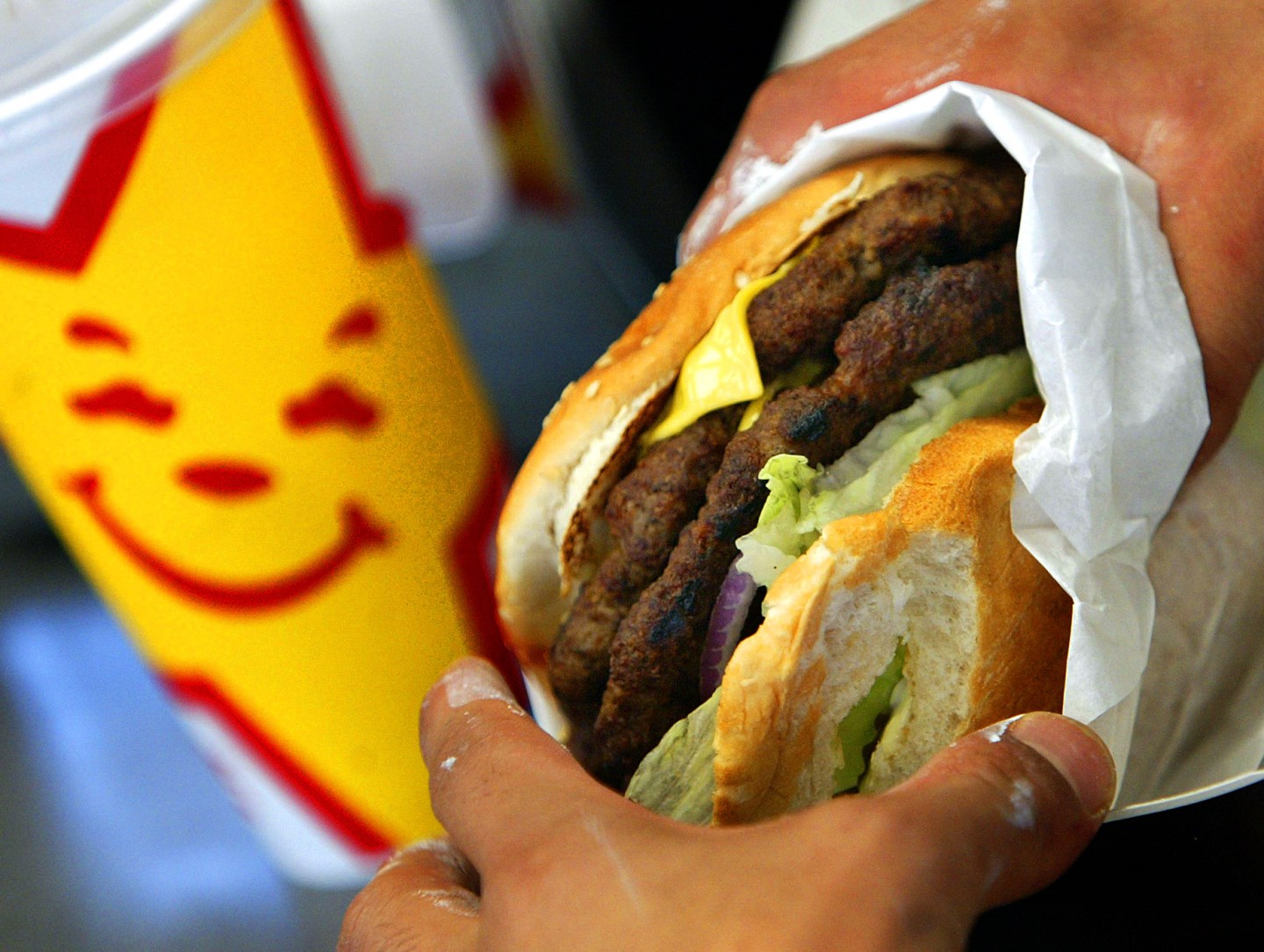 Photo of the 1 lb burger at Carl's JR. on Sixth Street in Los Angeles.